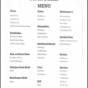 a menu for lunch and dinner