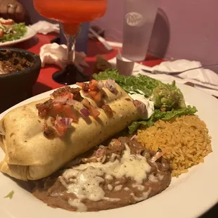 Chicken flaunts, rice and beans