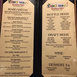 Drinks and dessert menu.