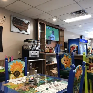 a brightly decorated restaurant