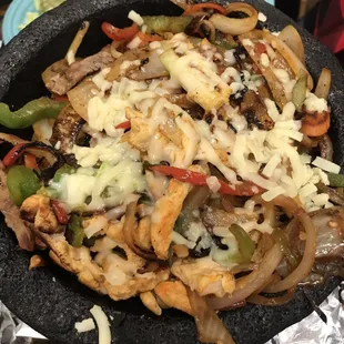 Chicken and steak fajitas.