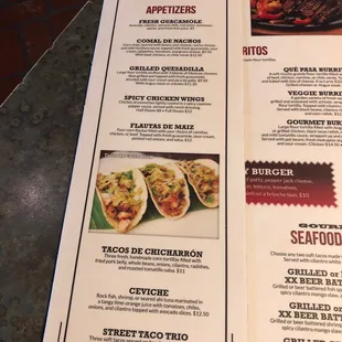 menu, tacos