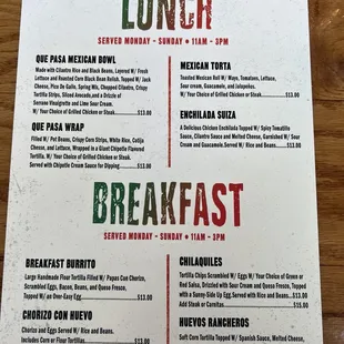 breakfast menu