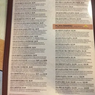 a menu for a mexican restaurant