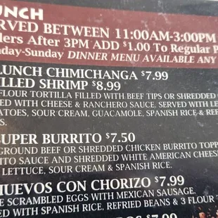 Menu item 1 (Lunch Chimichanga)
