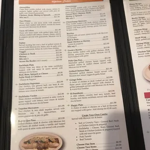 sushi and sashimi, menu