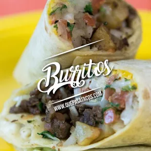 two burritos on a yellow plate