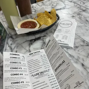 Menu &amp; Chips And Salsa