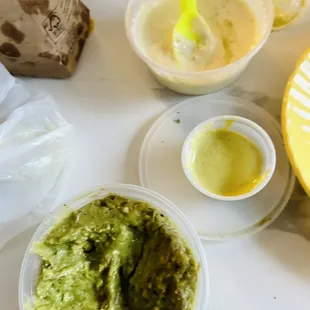 Guacamole and Chips, Queso Dip with chips