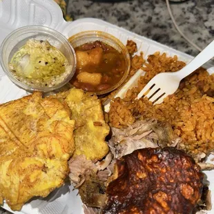 Pernil (Puerto Rican Style Pulled Pork) (Lechon)House Rice with Smoked Ham (Arroz Especial con Jamon Fumado)