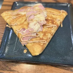 Ham and cheese crepes.