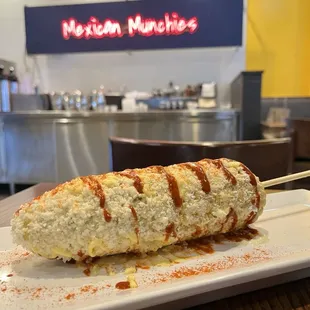 This is the elote with hot sauce.