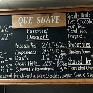 a menu on a blackboard