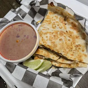 Birria pizza, like quesadilla with consume