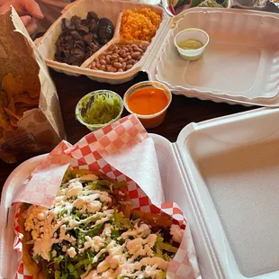 a variety of food items on a table