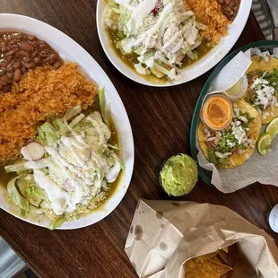 3 Enchiladas, street tacos, chips and salsa