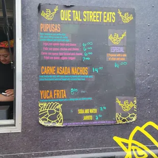 a menu on a blackboard