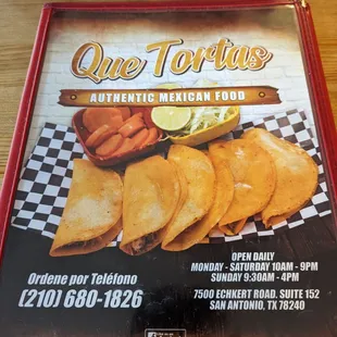 Front of menu