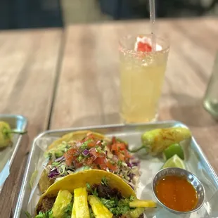 #3 Al Pastor Taco (no onion), grilled #5 Baja Fish Taco, Paloma