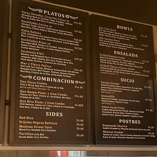 the menu of a mexican restaurant