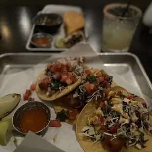 Shrimp, fish, birria tacos and classic margarita