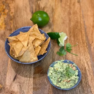 Fresh hand made tortilla chips and guacamole