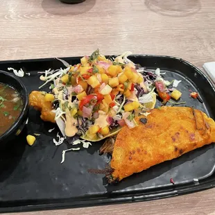 Fish taco and Birria taco.