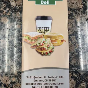 a menu for a coffee and sandwiches