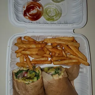 Falafel Wrap + Fries w/ Ketchup &amp; Cilantro green sauce