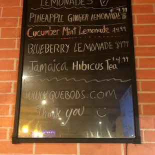 Lemonade menu