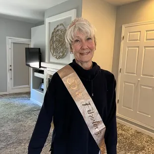 a woman standing in a living room