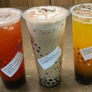 Array of Boba drinks.  Signature Boba was the winner today.