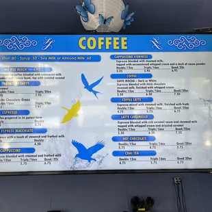 Coffee menu as of 4/27/2022