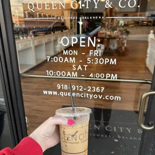 Front door and The Durenda coffee