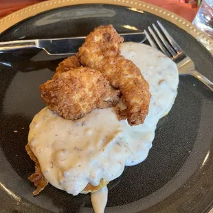 Biscuits &amp; Gravy with chicken tenders
