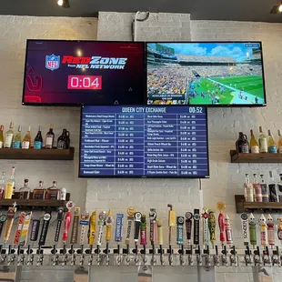 a bar with a lot of beer taps