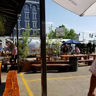 The Airstream parked in the garden the music was coming from that direction