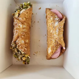 Pistachio and prickly pear cannolis