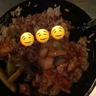 a plate of rice with emoticions of eyes