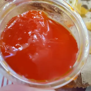 Clumpy sweet n sour sauce (watery on top)