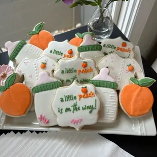 a platter of decorated cookies