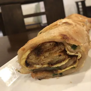 Scallion Cake with Egg and Chinese Donut