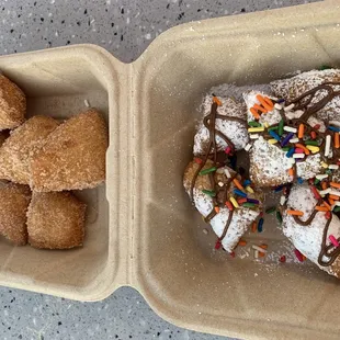 Zeppoles... cinnamon &amp; sugar and Nutella with sprinkles