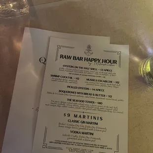 Happy hour menu