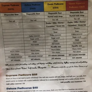 Pedicure service options