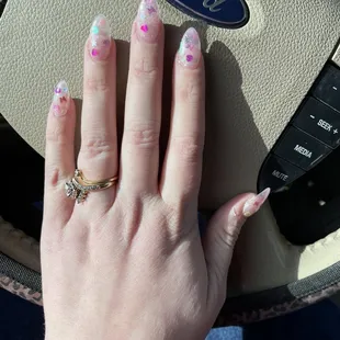 Chunky and fine glitter layered in clear dip powder. These are not acrylic.