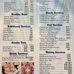 Service menu as of 5/22/21