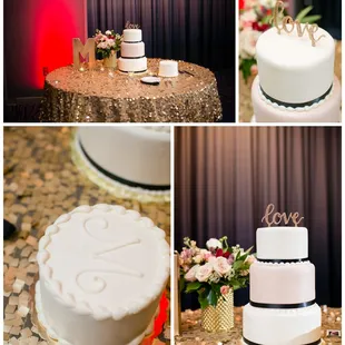 Beautiful wedding cake for a black, white, and gold winter wedding made by Queen of Cakes http://www.jeanninemarie.com/