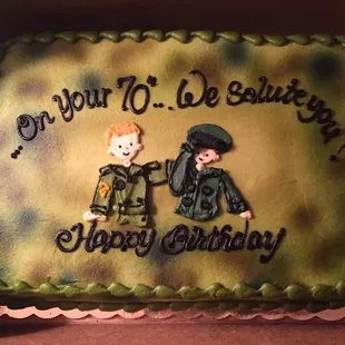 Cake for my father's 70th birthday - chocolate with mocha filling and vanilla frosting.  Perfect in every way!