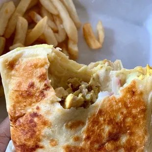 Chicken Shawarma Sandwich with Fries.